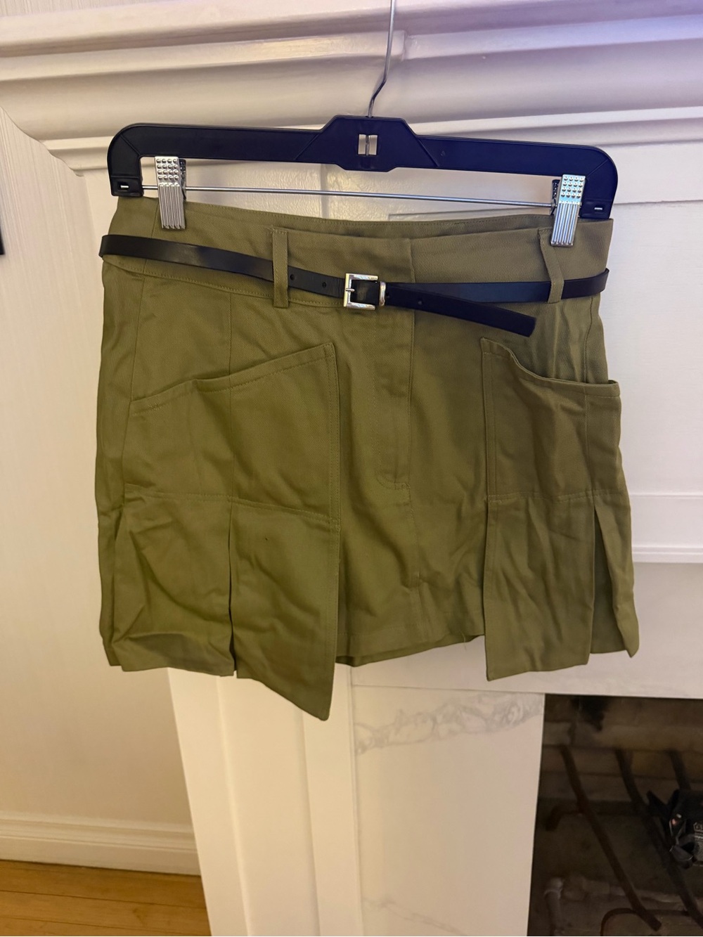 Anthropologie Olive Green Cargo skirt with Black Belt